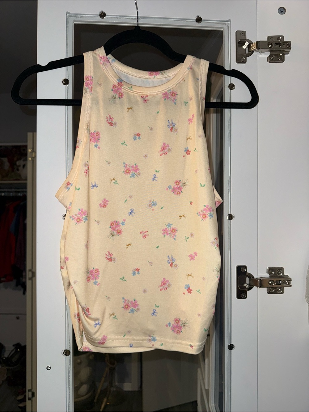 Floral Ruched Tank Top - Cream